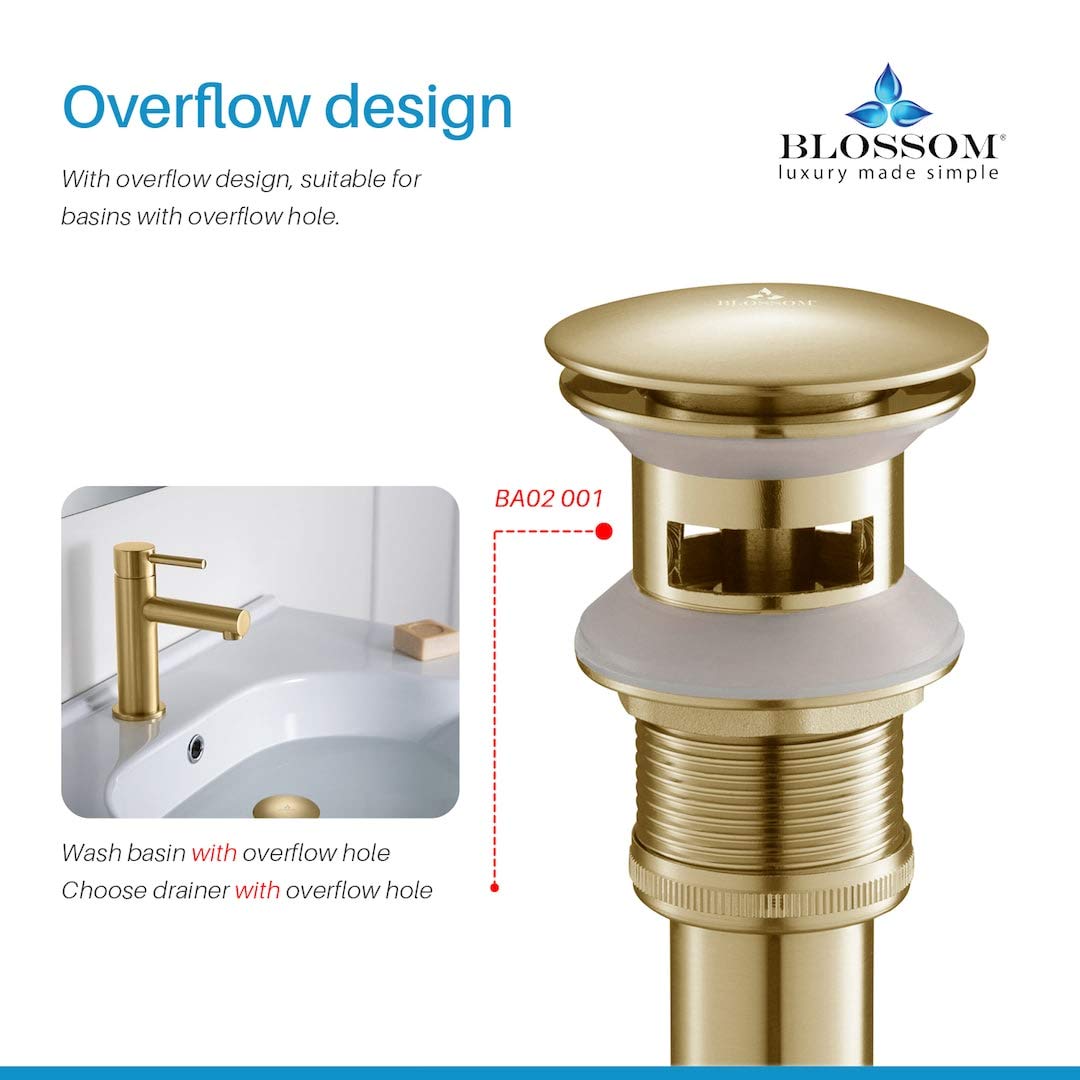 1-1/4” Brass Pop-up (With Overflow, Brush Gold) - Image 8