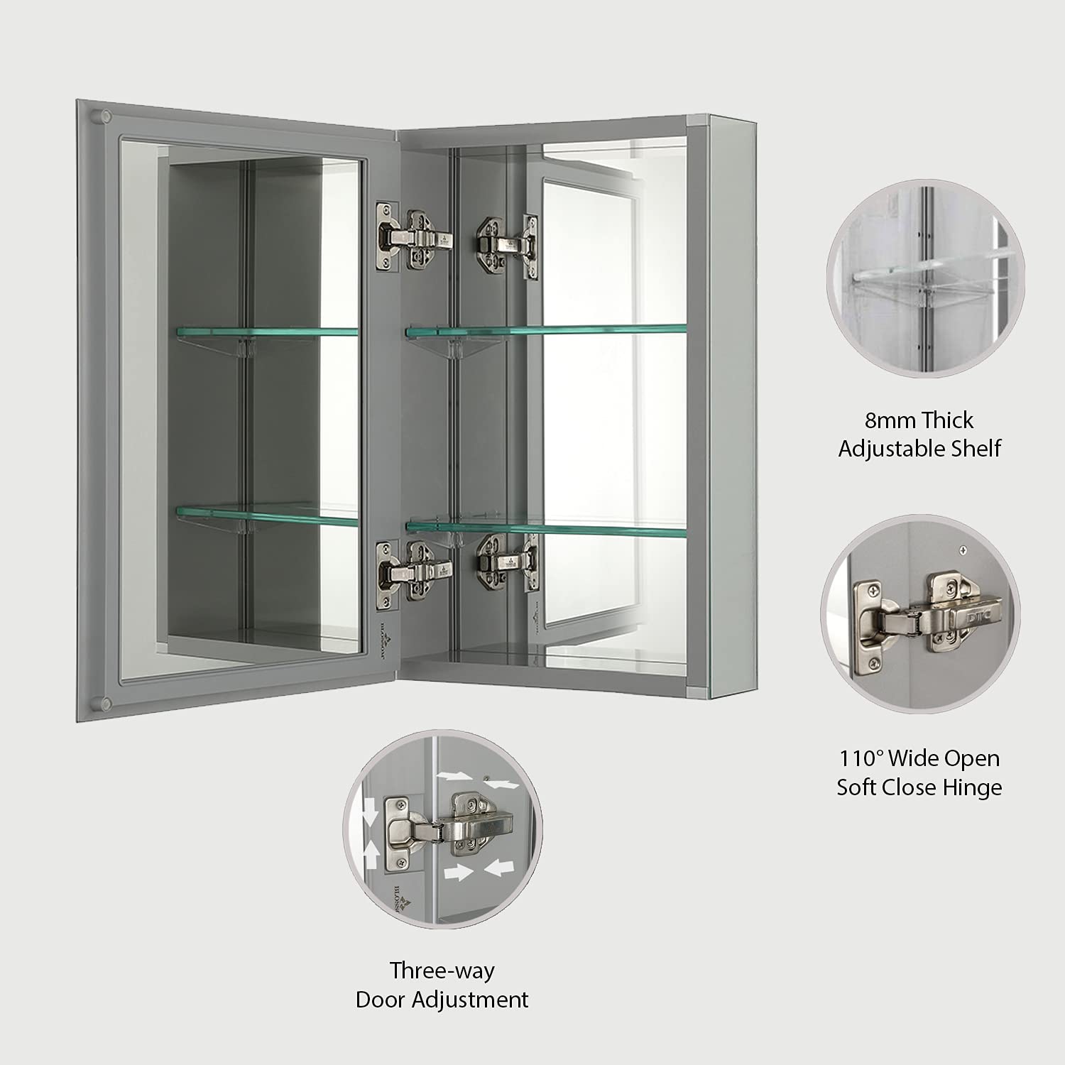 Blossom 15 Inch Wide Medicine Cabinet for Bathroom - Architectural Grade Aluminum Mirror Cabinet with Storage - 15x26 Recessed Wall Mount, Heavy Duty 8mm Glass Shelves, Anti-Oxidation Design - Image 4