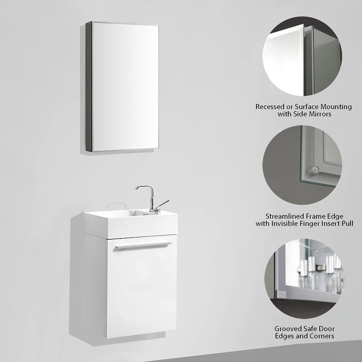 Blossom 15 Inch Wide Medicine Cabinet for Bathroom - Architectural Grade Aluminum Mirror Cabinet with Storage - 15x26 Recessed Wall Mount, Heavy Duty 8mm Glass Shelves, Anti-Oxidation Design - Image 6