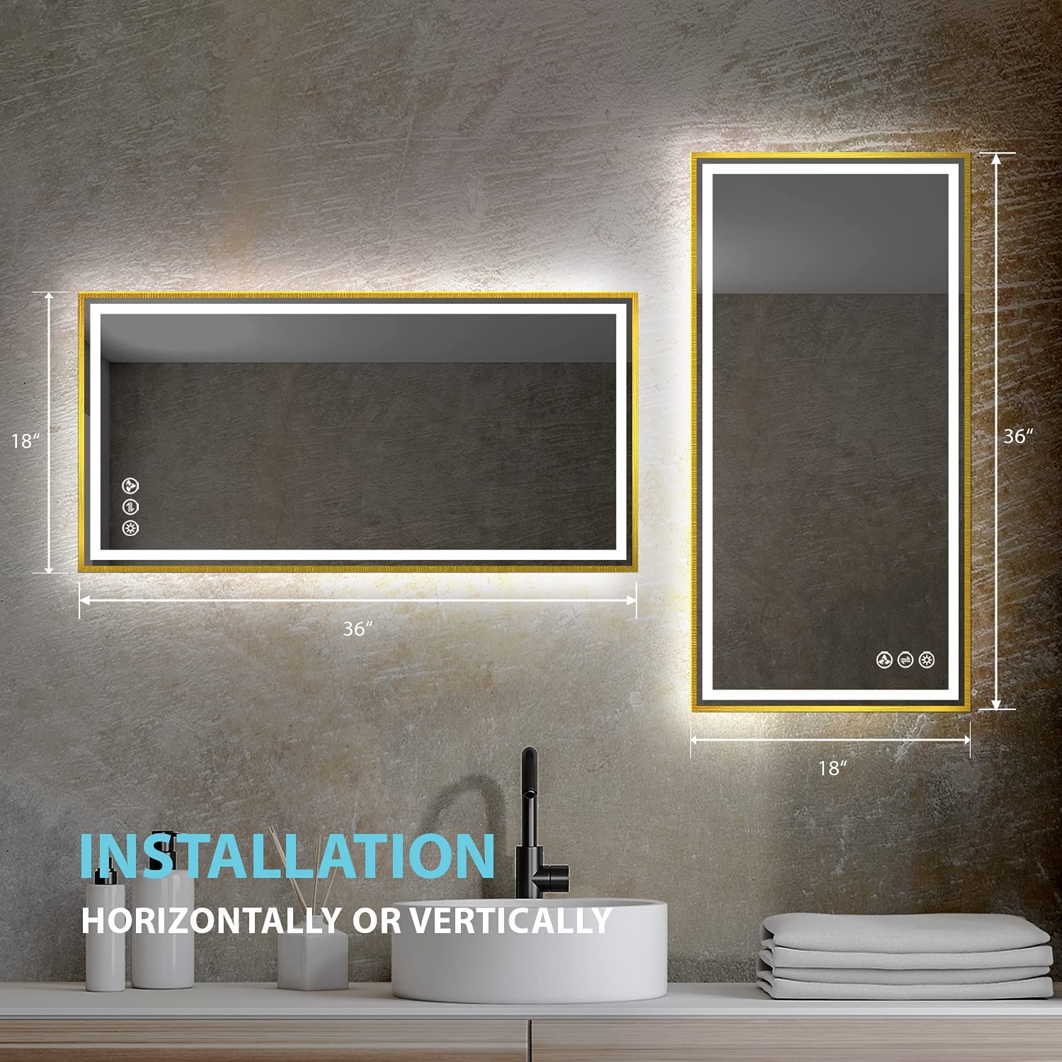 Blossom 18x36 LED Mirror for Bathroom Gold Frame - Modern Backlit Wall Mounted Mirror with Lights - 3 Color Dimmable Smart Mirror with Anti-Fog & Memory - Architectural Grade Vanity Mirror - Image 7