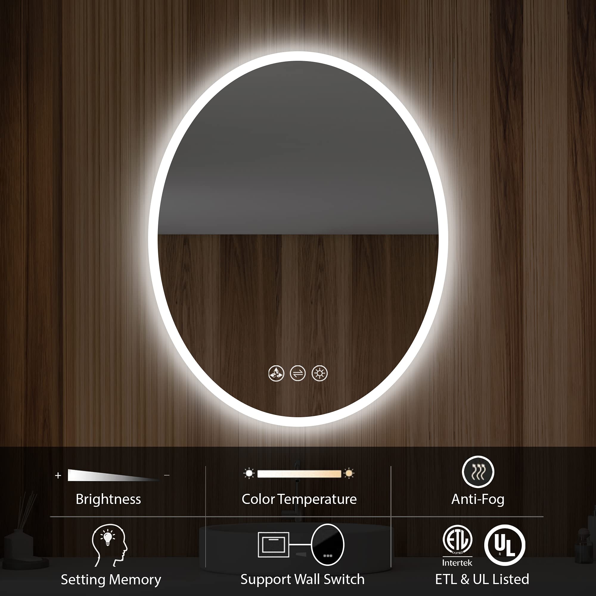 Blossom 24'' x 36'' LED Mirror for Bathroom Lighted Vanity Mirror for Wall Front Lights & Backlit LED Bathroom Mirror Anti-Fog Tempered Glass ETL Listed, Wall Mounted LED Vanity Mirror - Image 3