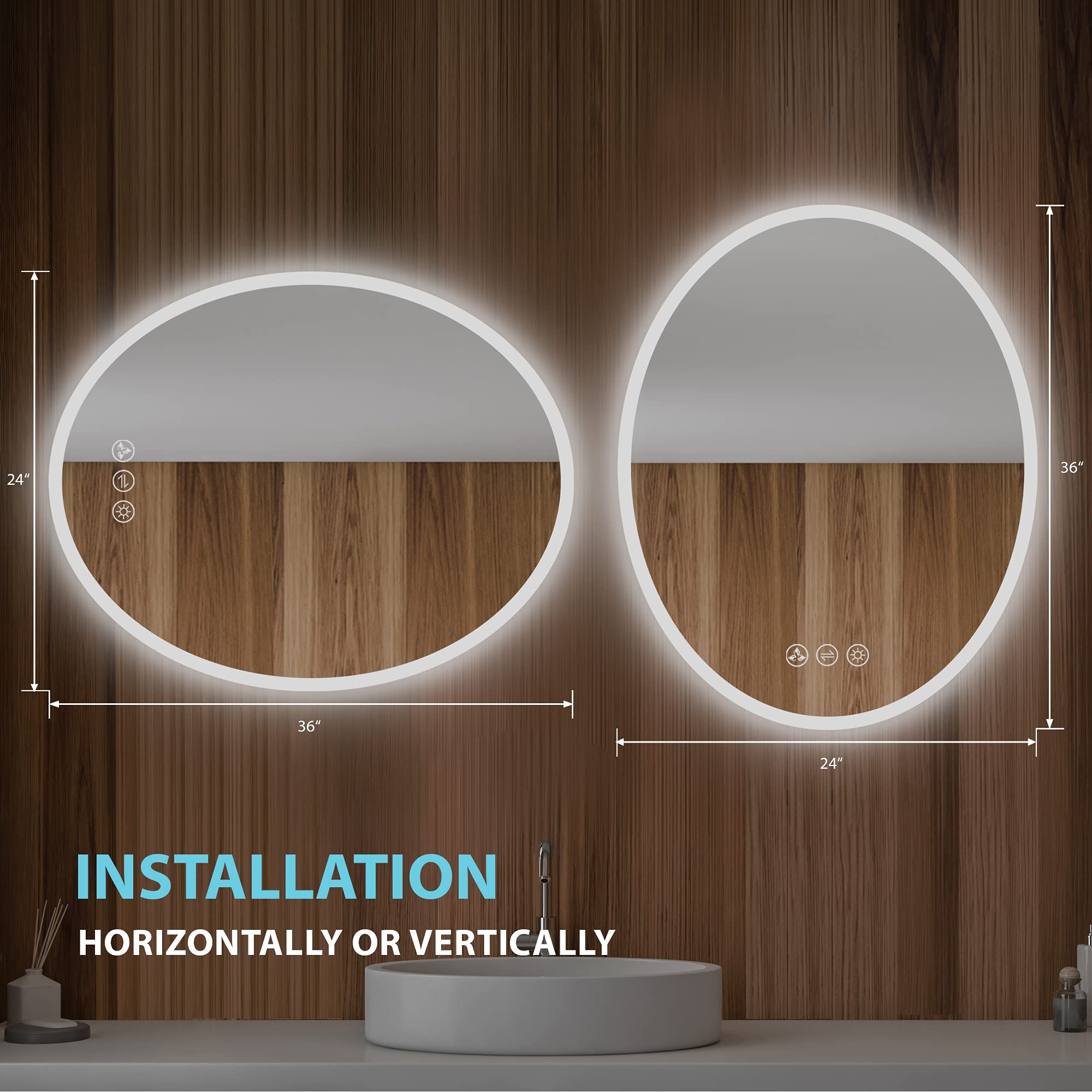 Blossom 24'' x 36'' LED Mirror for Bathroom Lighted Vanity Mirror for Wall Front Lights & Backlit LED Bathroom Mirror Anti-Fog Tempered Glass ETL Listed, Wall Mounted LED Vanity Mirror - Image 6