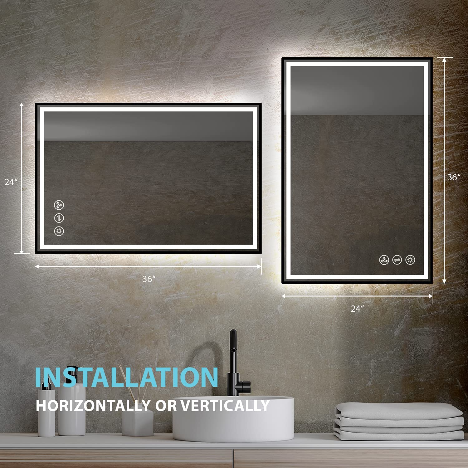 Blossom 24x36 Shatterproof LED Bathroom Mirror - Black Framed Dual Illumination (Front + Backlit) - Anti-Fog Dimmable Vanity Mirror - Modern Farmhouse Wall Mounted Copper-Free Glass - Image 7