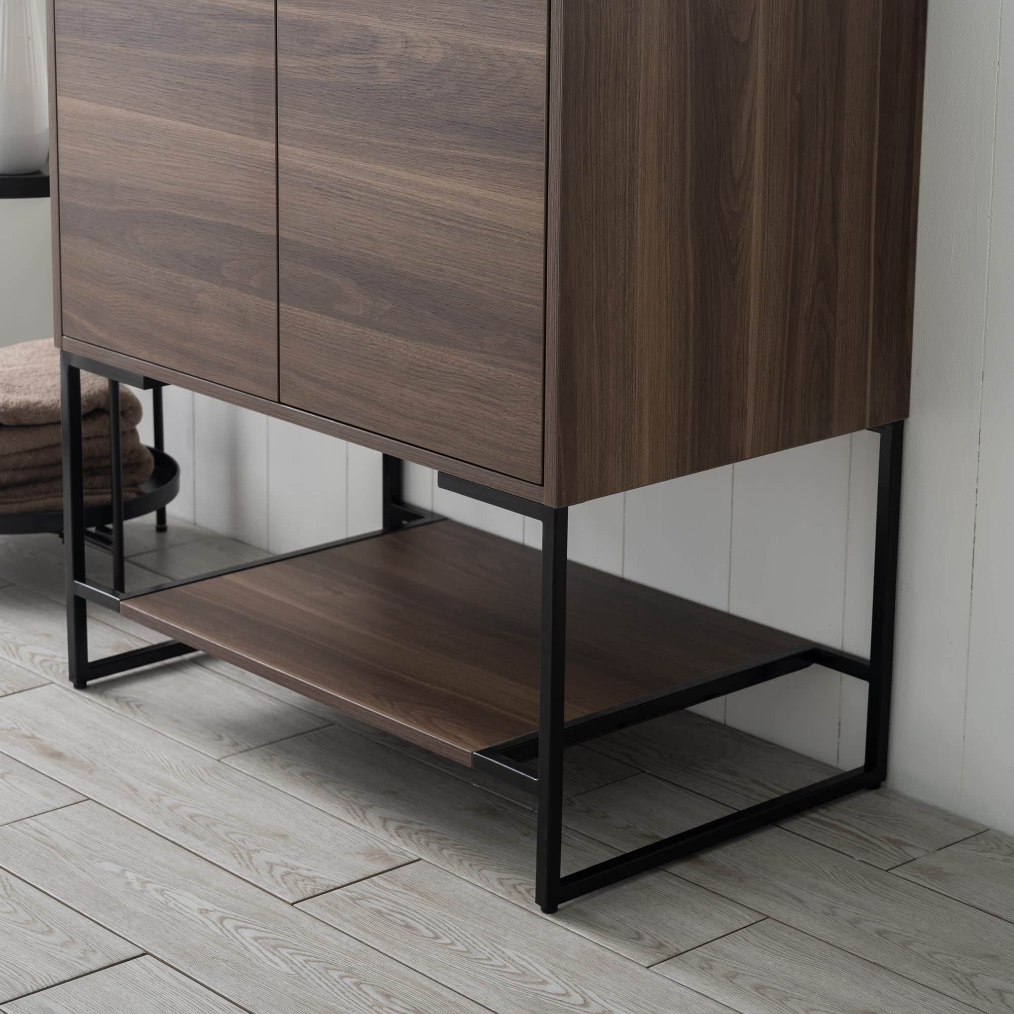 Blossom 30 Inch Bathroom Vanity with Sink, All Wood Freestanding Bathroom Sink Cabinet with Acrylic Sink, Space-Saving Bathroom Cabinet with Open Shelf, Modern Minimalist Design, Walnut Finish - Image 4