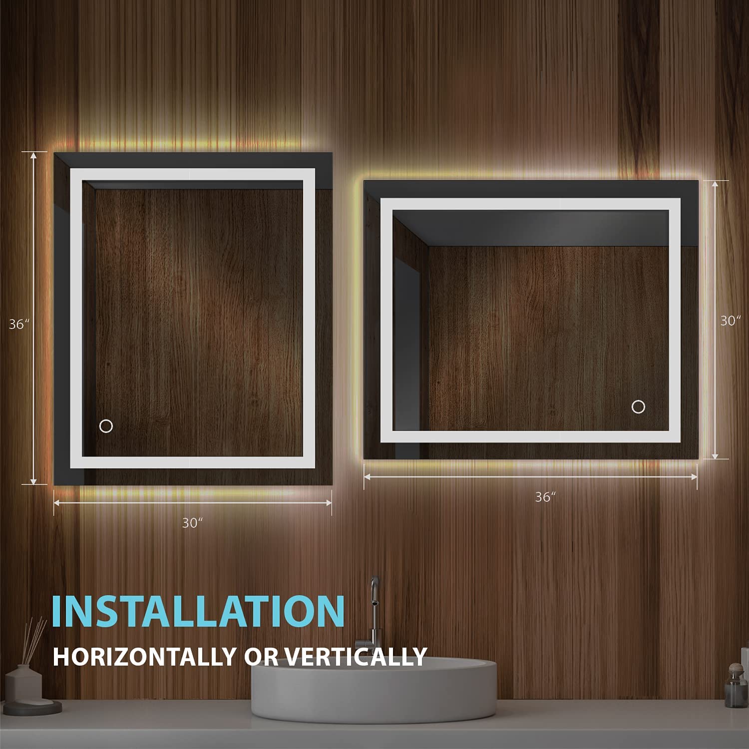 Blossom 36 x 30 Bathroom Mirror with Lights - Smart Touch Anti-Fog LED Mirror - 5mm Shatterproof Tempered Glass - Professional 6000K Makeup Mirror - Modern Frameless Front and Backlit Vanity Design - Image 8