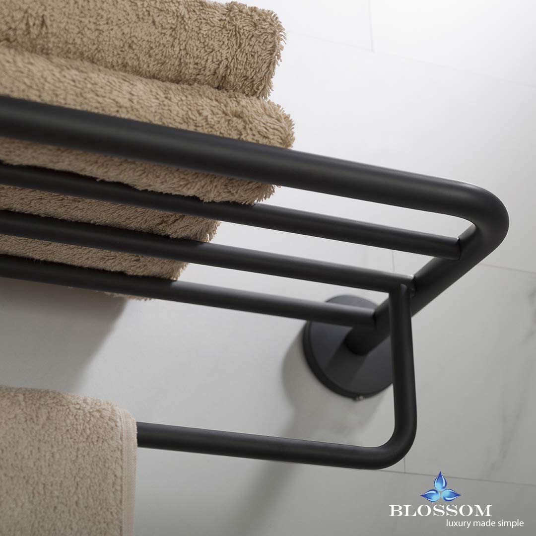 Blossom Bathroom Lavatory Towel Rack Towel Shelf with One Towel Bar Wall Mount Holder Solid Brass Bathroom Accessory Shower Matte Black BA02 509 04 - Image 4