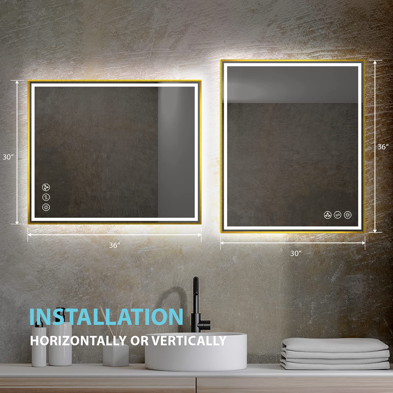 Blossom Luxury Brushed Gold LED Mirror for Bathroom 30 x 36, Dimmable Wall Mounted Vanity Mirror with Lights, Anti-Fog & Smart Memory, Professional CRI 90+ Makeup Lighting, Modern Framed Design - Image 7