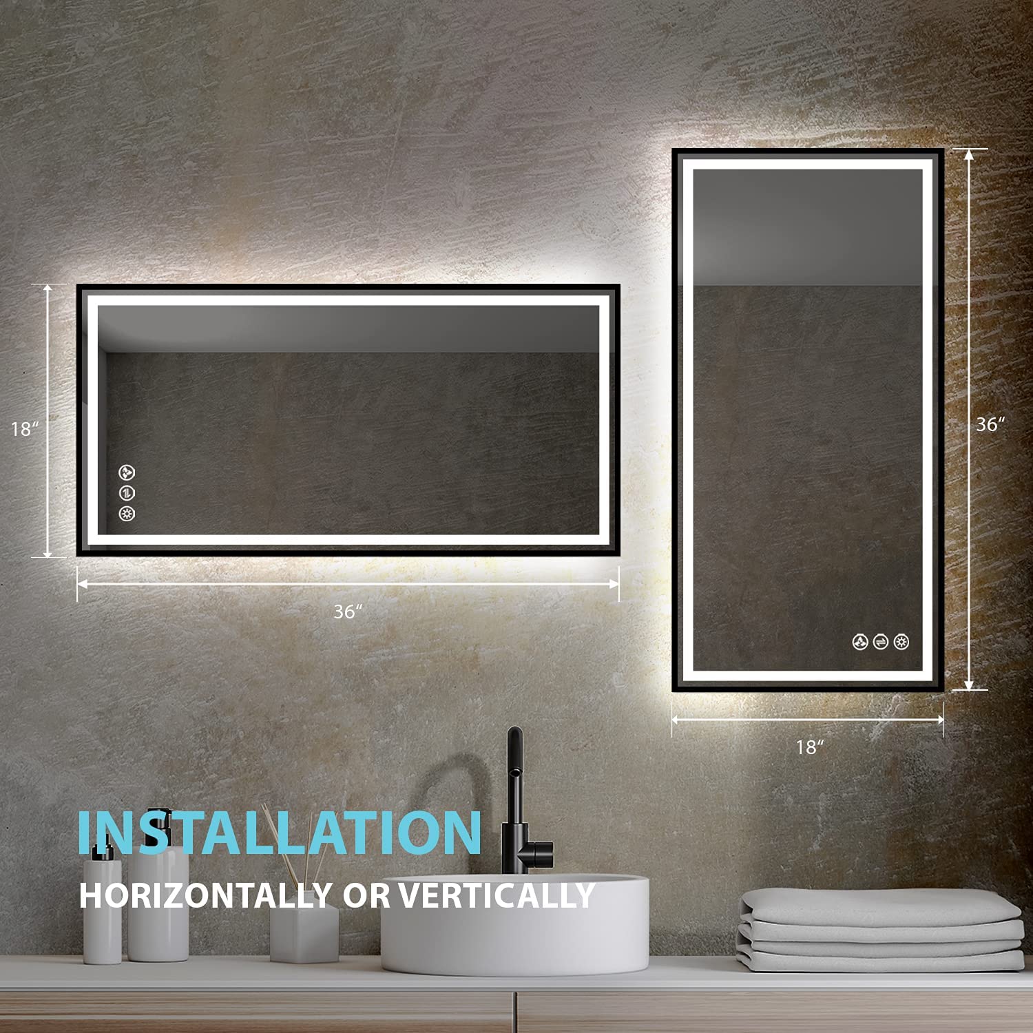 Blossom Smart LED Mirror for Bathroom 18x36, Black Frame Backlit Vanity Mirror with Lights, Dimmable, 3 Color Temperatures, Anti-Fog, Shatter-Proof, High CRI 90+, Hardwired/Plug-in Mounting - Image 7